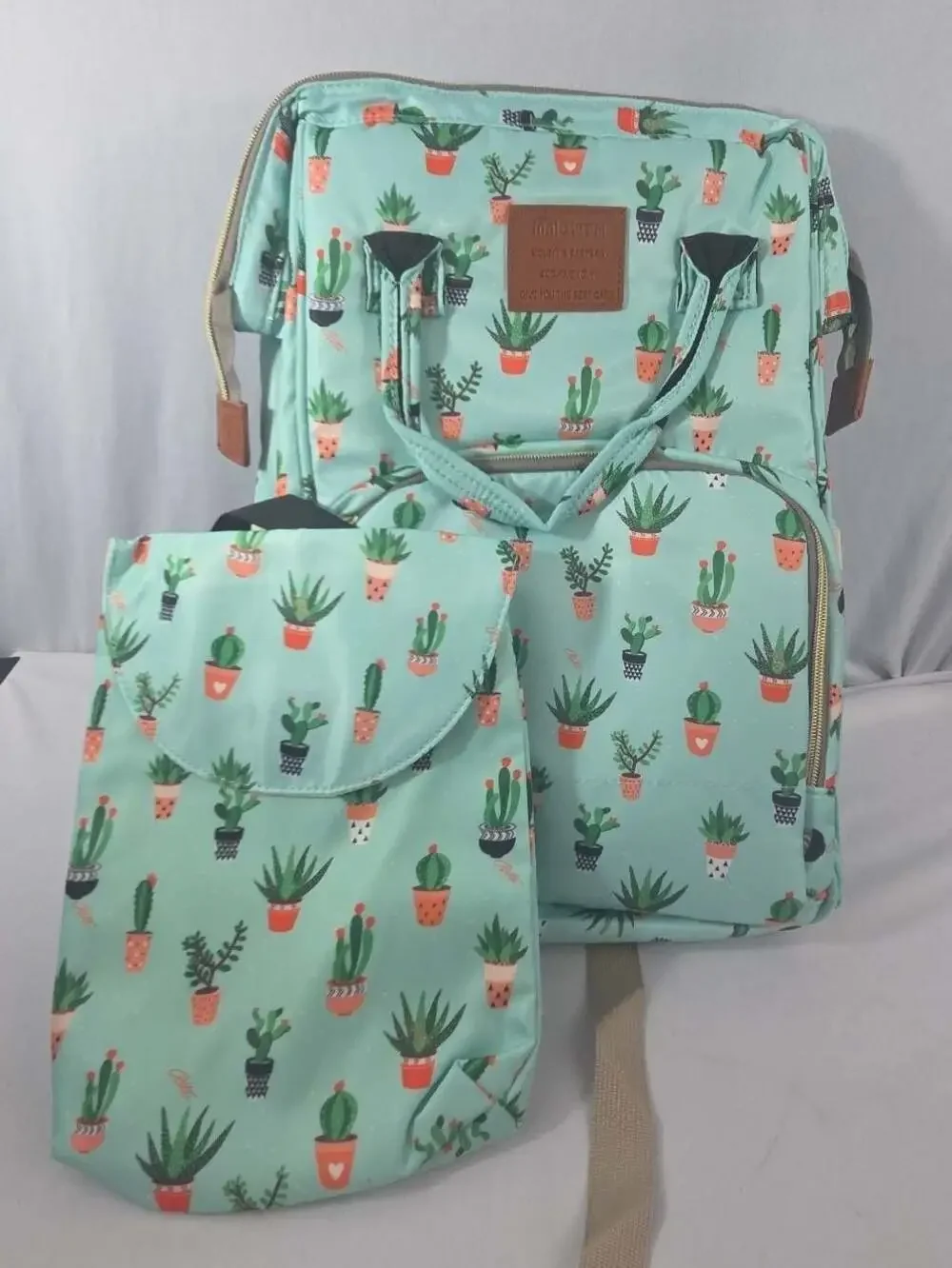 Mewth Cactus Print Diaper Bag Backpack with Matching Nappy Pouch